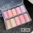 Plaid Pattern Foil Transfer -10 Rolls/1 Box Checkered Nail Art Colored Background Decals for DIY Decorations Supplies Design
