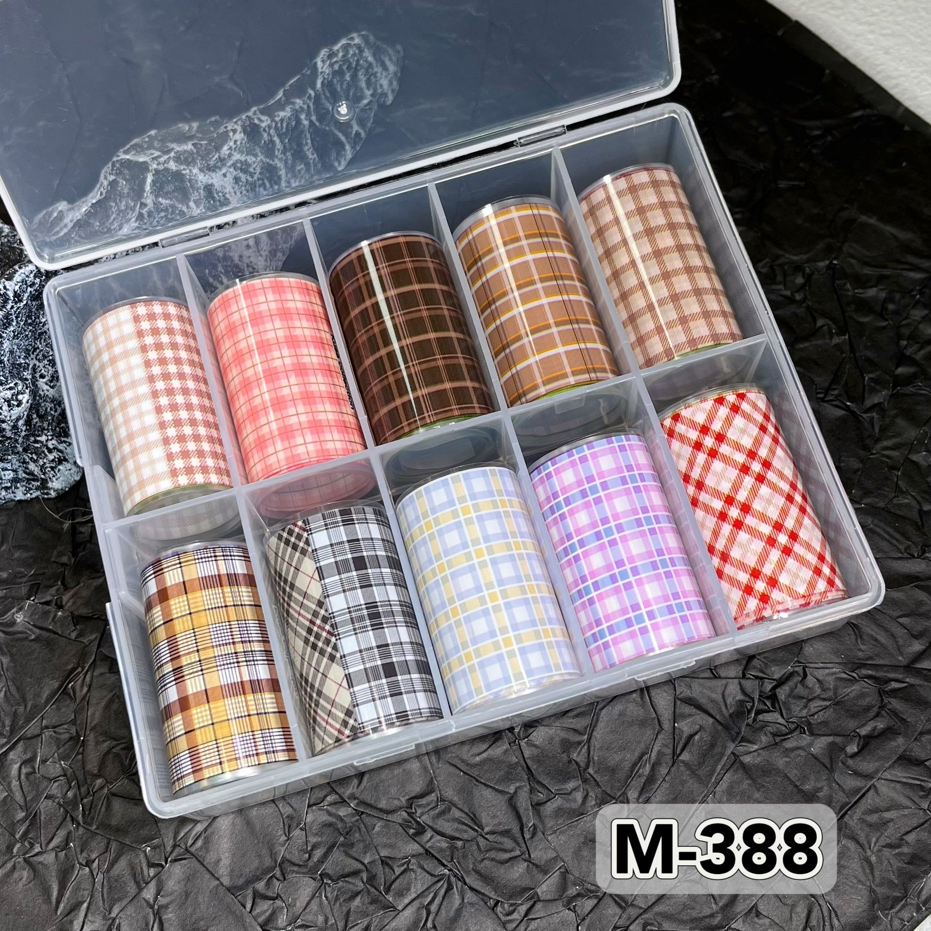 Plaid Pattern Foil Transfer -10 Rolls/1 Box Checkered Nail Art Colored Background Decals for DIY Decorations Supplies Design