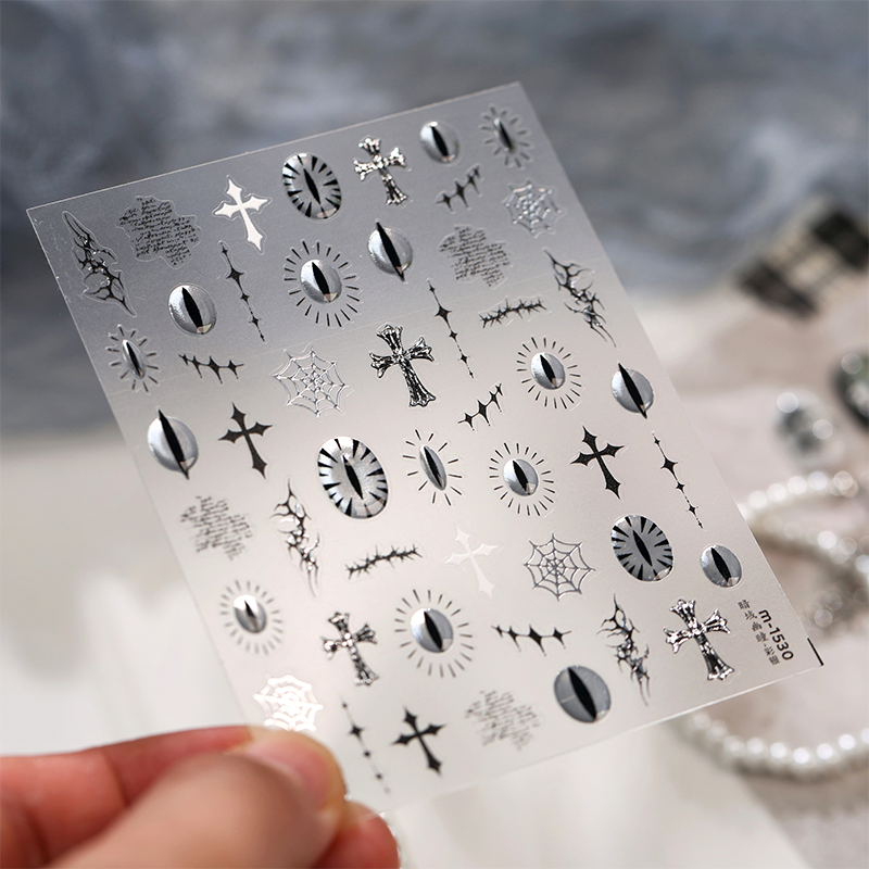 Halloween Metallic Self-Adhesive Stickers - 3D Embossed Creepy Cute Spooky Kawaii Decals for Nail Art Decoration