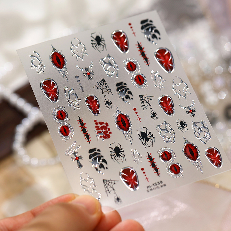 Halloween Metallic Self-Adhesive Stickers - 3D Embossed Creepy Cute Spooky Kawaii Decals for Nail Art Decoration