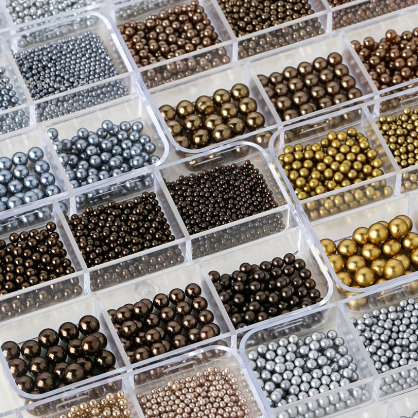 Maillard Color Round Pearls - 6-Grid Multiple sizes Nail Beads Nail 3D Art Accessories Charms and Gems Ball Colorful Rhinestones Easy-to-Apply for Beginner Professional Creative Eye-Catching Manicures