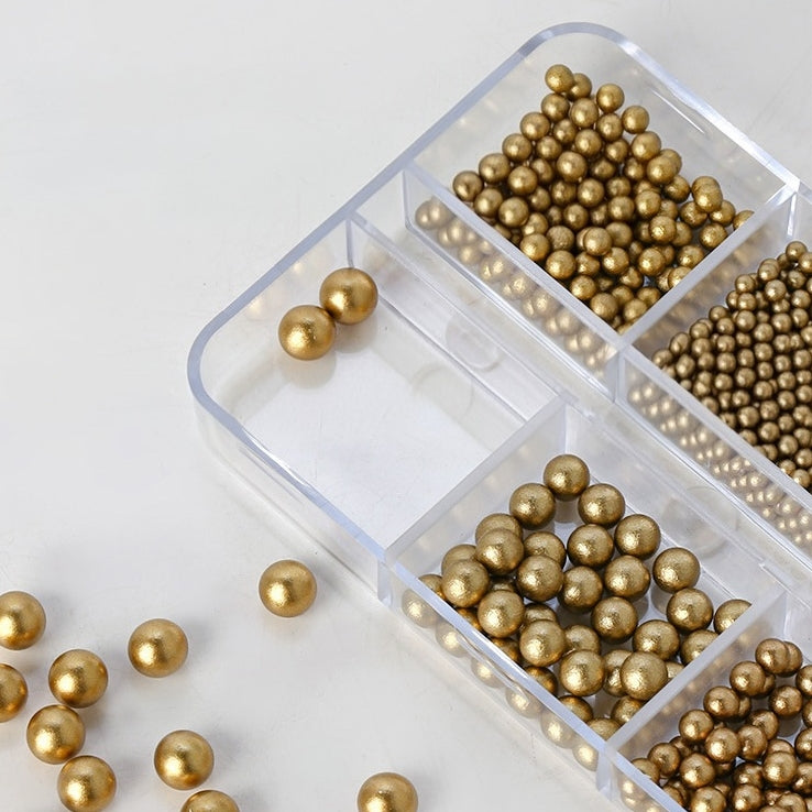 Maillard Color Round Pearls - 6-Grid Multiple sizes Nail Beads Nail 3D Art Accessories Charms and Gems Ball Colorful Rhinestones Easy-to-Apply for Beginner Professional Creative Eye-Catching Manicures