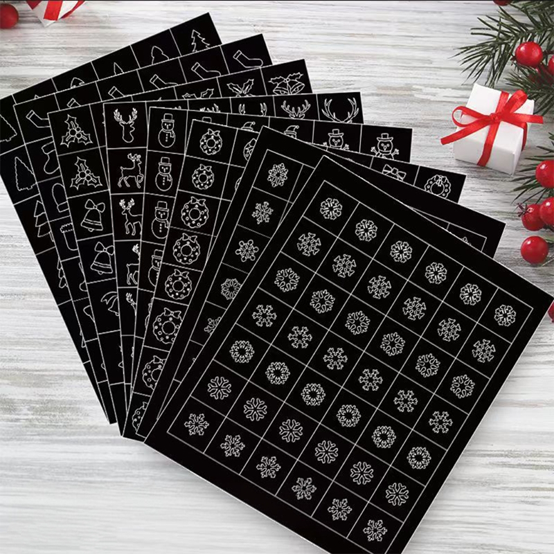 Christmas Stencils - Bells, Tree, Snowman Style Patterns Self-adhesive Reusable Gel Airbrush Nail Guides Decals Templates Stickers Supplies Vinyl for beginners easy DIY Manicure