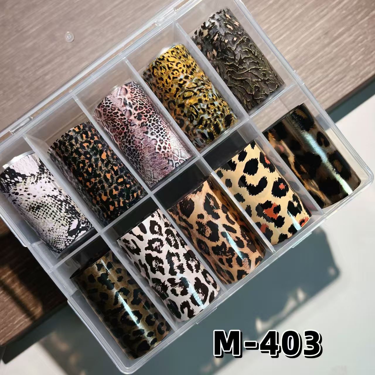 Animal Pattern Foil Transfer -10 Rolls/1 Box Snake Leopard Nail Art Transparent Colored Background Decals for DIY Decorations Supplies Design