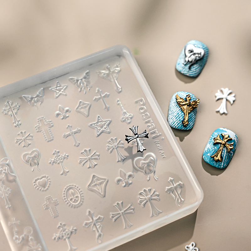 Cross Silicone Mold - 5D Nail Art Charm Sculpture Decoration Carving Templates for DIY Precise Pattern