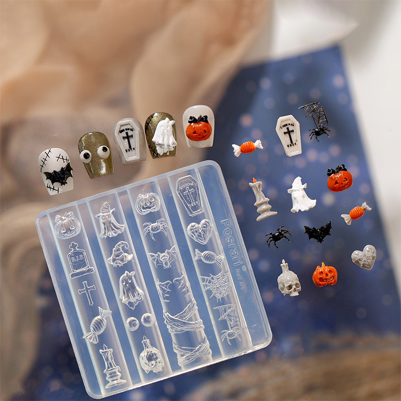 Halloween Silicone Mold - 5D Nail Art Charm Sculpture Decoration Carving Templates for DIY Precise Pattern