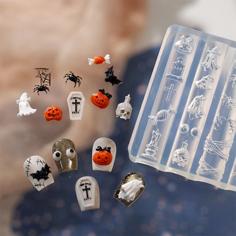 Halloween Silicone Mold - 5D Nail Art Charm Sculpture Decoration Carving Templates for DIY Precise Pattern