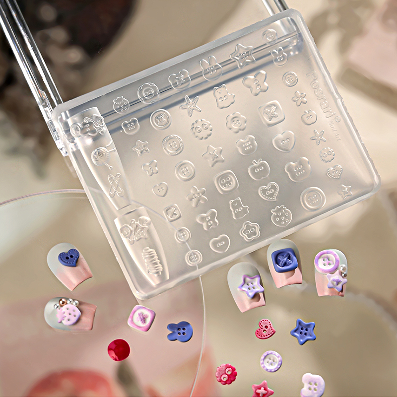 Button Silicone Mold - 5D Nail Art Charm Sculpture Decoration Carving Templates for DIY Precise Pattern