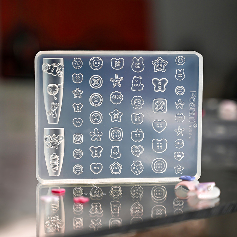 Button Silicone Mold - 5D Nail Art Charm Sculpture Decoration Carving Templates for DIY Precise Pattern