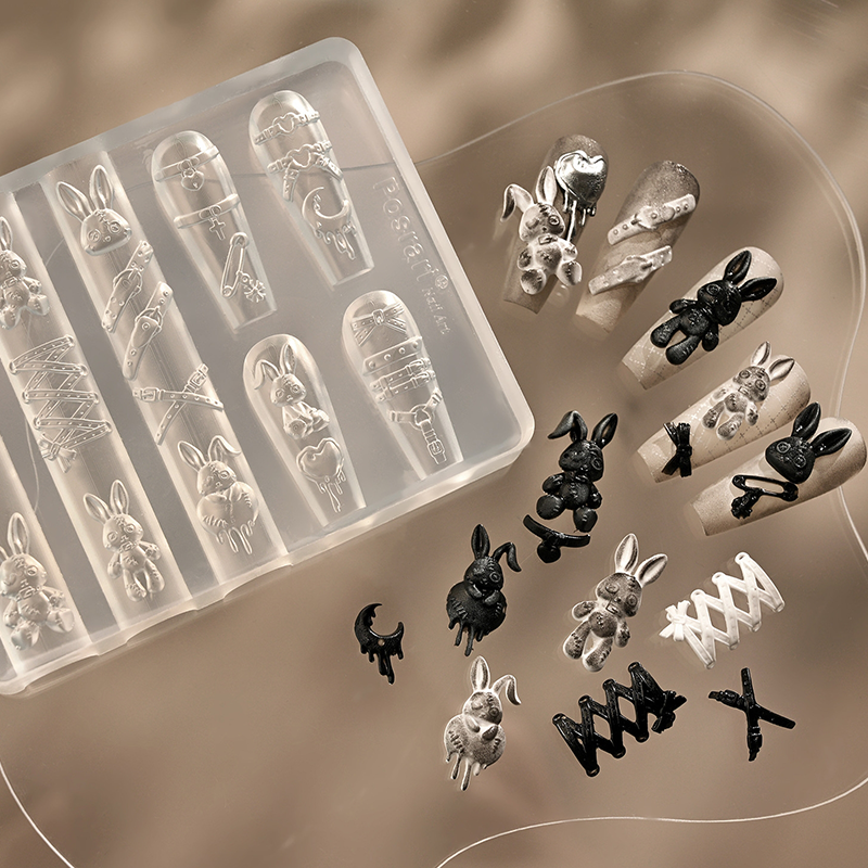 Bunny Silicone Mold - 5D Nail Art Charm Sculpture Decoration Carving Templates for DIY Precise Pattern