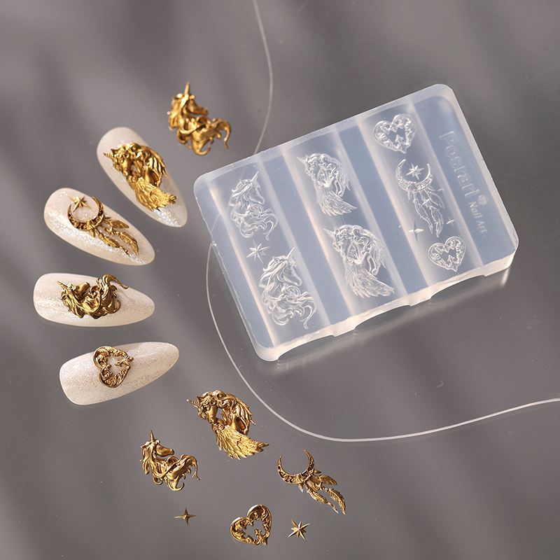 Unicorn Silicone Mold - 5D Nail Art Charm Sculpture Decoration Carving Templates for DIY Precise Pattern