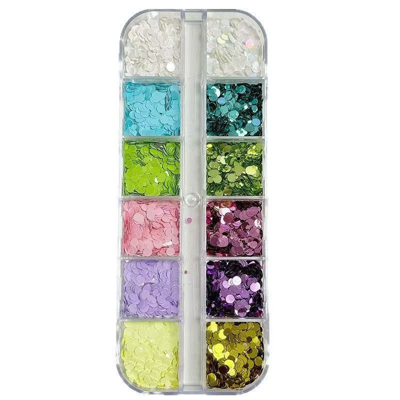 Dot Sequins - 12 Grids Ultra-Thin Zero-Lift Engineering Multiple Colors and Sizes 3D Holographic Colorful Circular Nail Art Glitter Supplies for Nails DIY Decorations