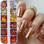 Maillard Hexagon Sequin - 12 Grids Ultra-Thin Zero-Lift Engineering Nail Art Glitter Supplies for Nails DIY Decorations