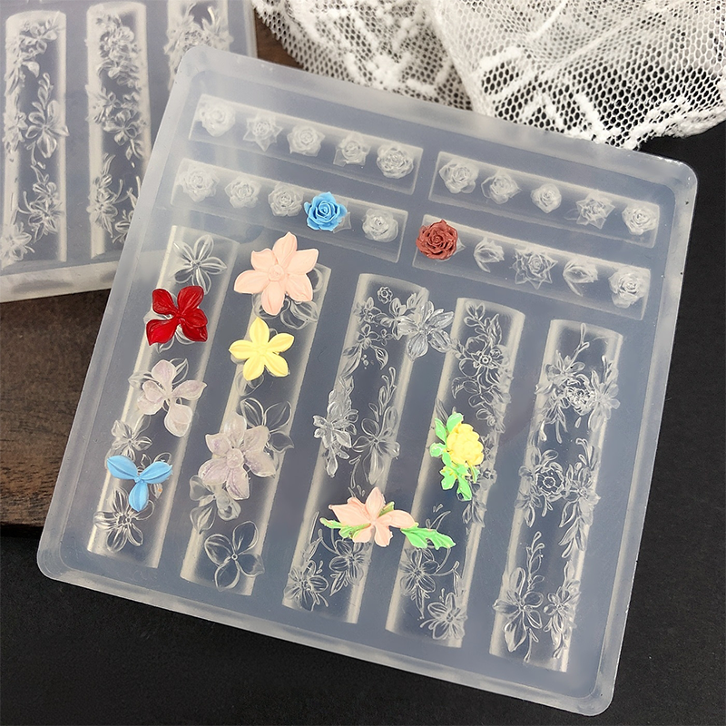 Floral Silicone Mold - 5D Nail Art Charm Sculpture Decoration Carving Templates for DIY Precise Pattern