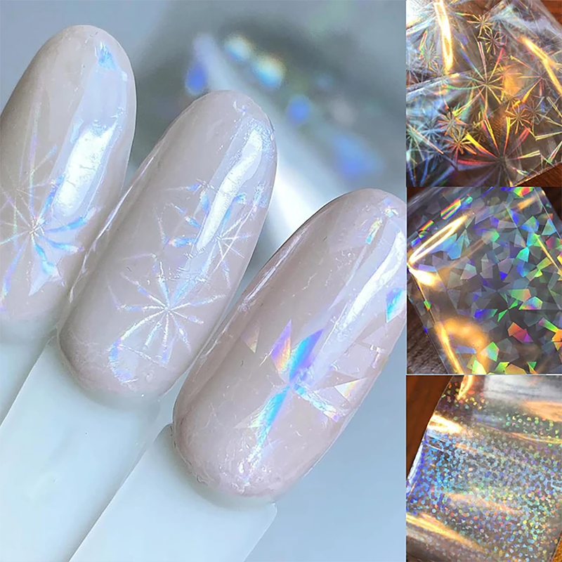 Transparent Iridescent  Foil Transfer -10 Rolls/1 Box Laser Starry Sky Star Holographic Nail Art Decals for DIY Decorations Supplies Design
