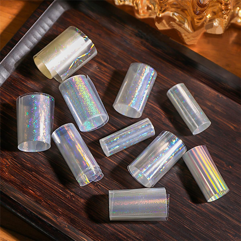 Transparent Iridescent  Foil Transfer -10 Rolls/1 Box Laser Starry Sky Star Holographic Nail Art Decals for DIY Decorations Supplies Design
