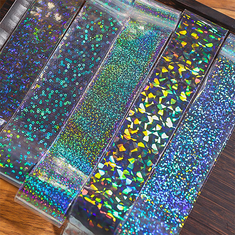Transparent Iridescent  Foil Transfer -10 Rolls/1 Box Laser Starry Sky Star Holographic Nail Art Decals for DIY Decorations Supplies Design