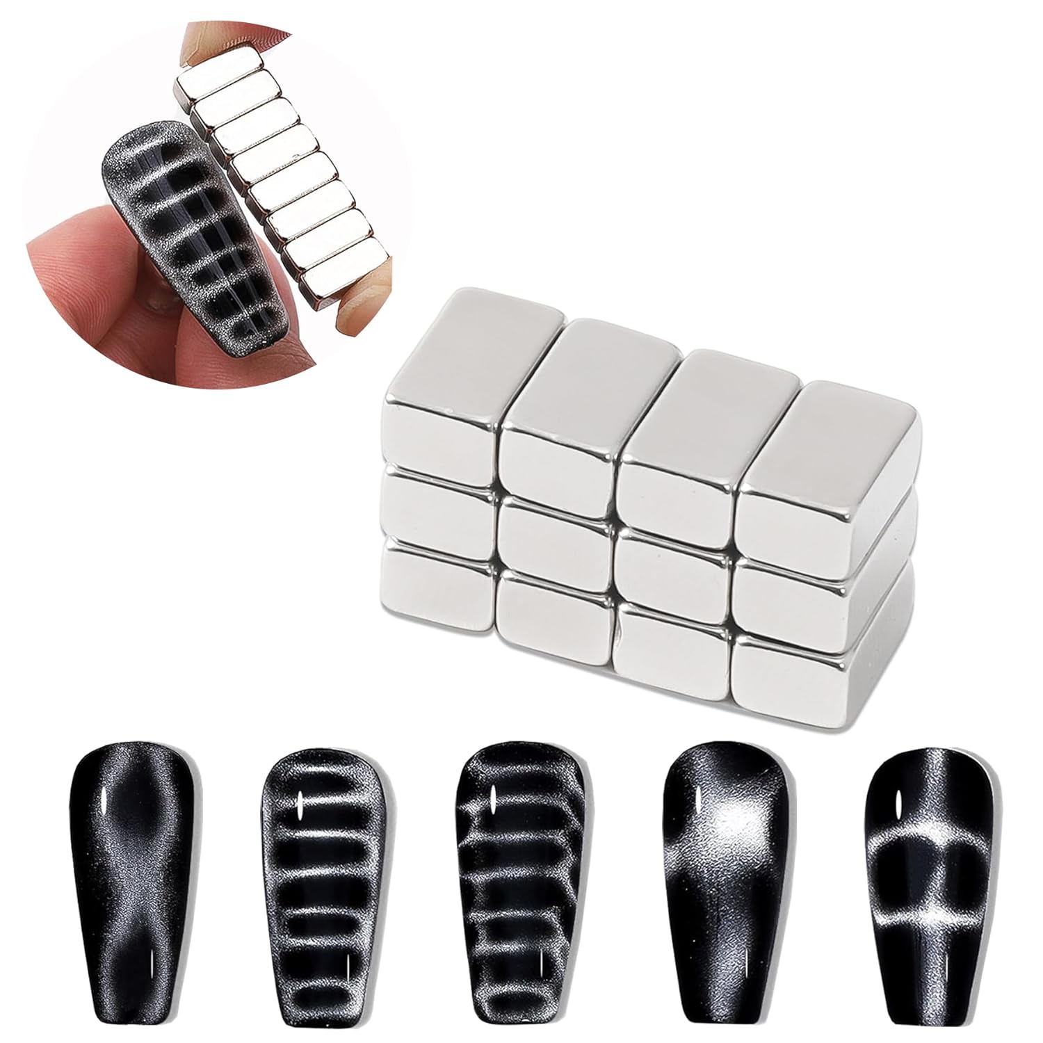 12Pcs Mini Nail Magnet Rectangle for Beginner Professional - Snakeskin Pattern Designs Cat Eye Magnet Tool for Nail Art