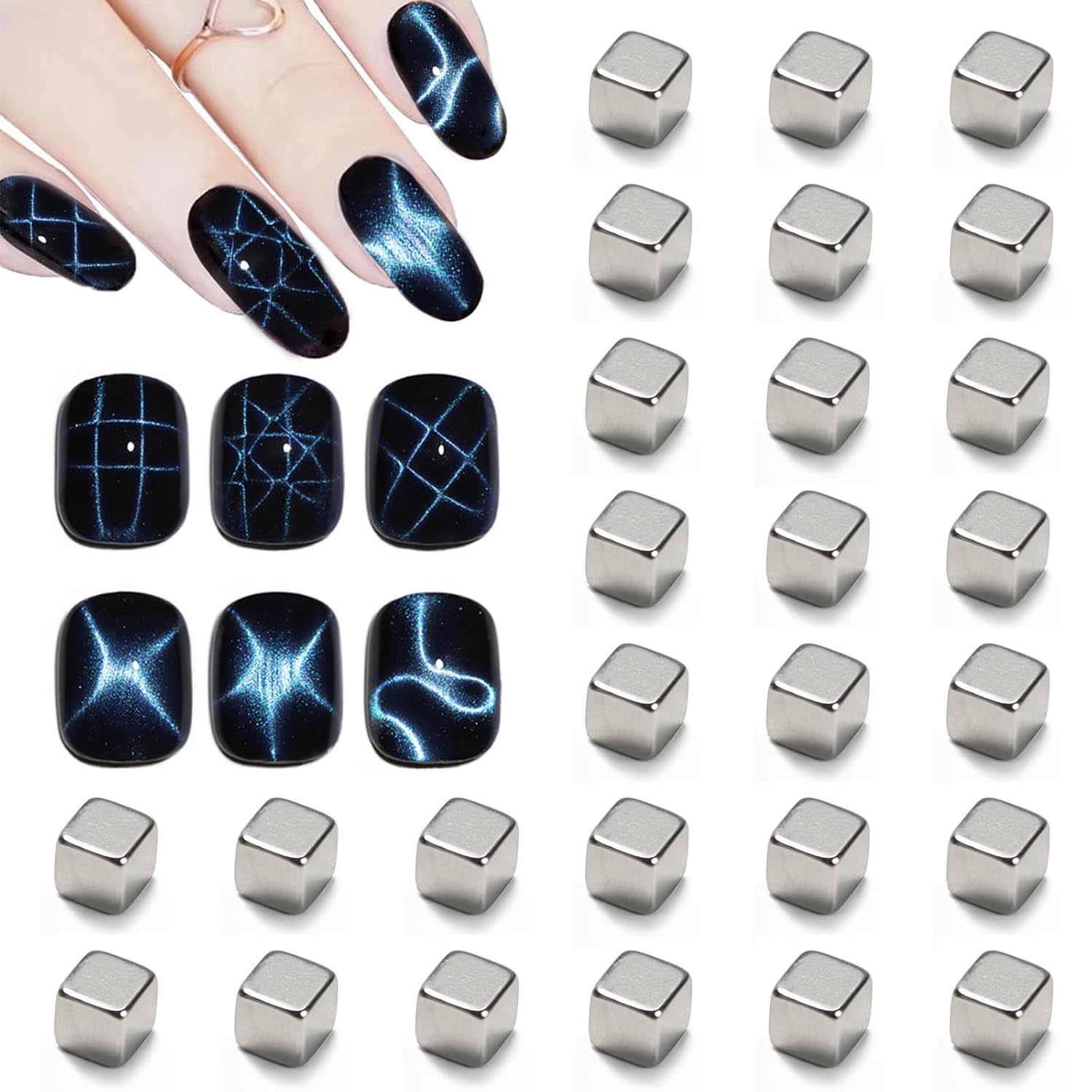 27Pcs Nail Magnet Squares for Beginner Professional - Grid Diagonals Pattern Designs Cat Eye Magnet Tool for Nail Art