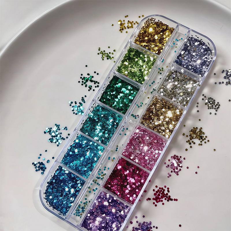 Mini Dot Sequins - 1mm 12 Grids Ultra-Thin Zero-Lift Engineering Multiple Colors 3D Holographic Colorful Circular Nail Art Glitter Supplies for Nails DIY Decorations