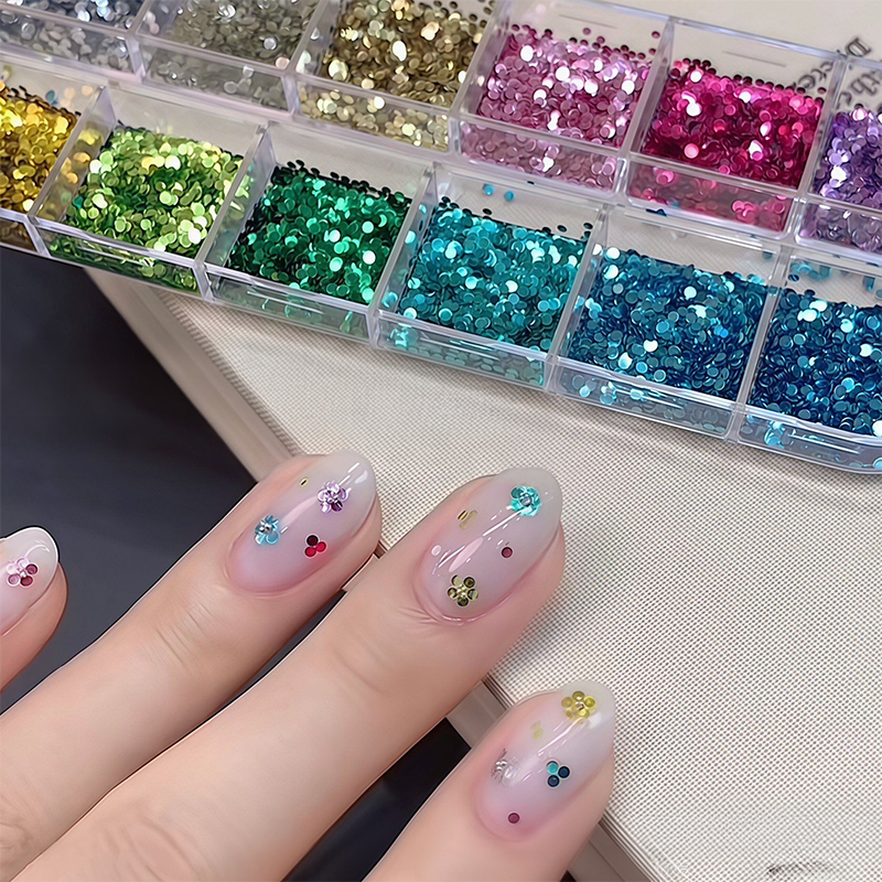 Mini Dot Sequins - 1mm 12 Grids Ultra-Thin Zero-Lift Engineering Multiple Colors 3D Holographic Colorful Circular Nail Art Glitter Supplies for Nails DIY Decorations