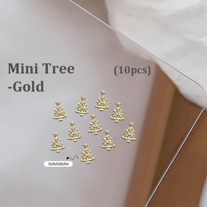 Christmas Charm - 10pcs Metallic Alloy Tree Box Mittens Nail 3D Art Accessories Easy-to-Apply for Beginner Professional Creative Eye-Catching Manicures