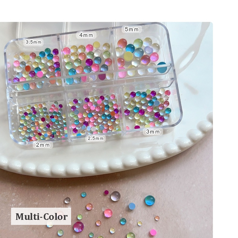 Aurora Bubble Beads - 6-Grid Multiple sizes Nail Beads Nail 3D Art Accessories Macaron Colorful Iridescent Crystal Rhinestones Easy-to-Apply for Beginner Professional Creative Eye-Catching Manicures