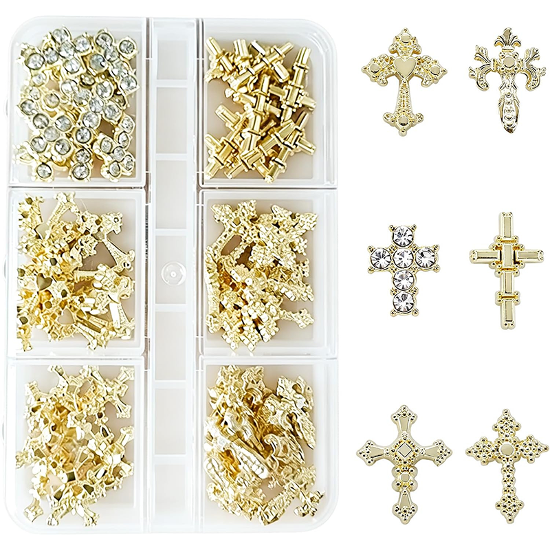 Cross Alloy With Rhinestones Charm - 6-Grid Metallic Alloy Nail Accessories Easy-to-Apply for Creative Eye-Catching Manicures