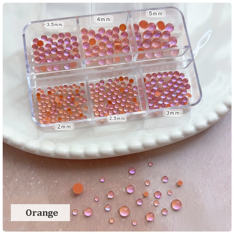 Aurora Bubble Beads - 6-Grid Multiple sizes Nail Beads Nail 3D Art Accessories Macaron Colorful Iridescent Crystal Rhinestones Easy-to-Apply for Beginner Professional Creative Eye-Catching Manicures
