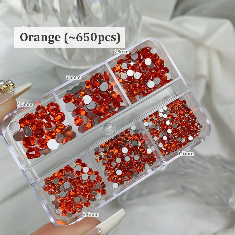 Rhinestones -  6-Grid Flatback Multiple Colorful Sizes Tiny Crystal Gemstones  for Beginner Professional Creative Eye-Catching Bedazzling Manicures