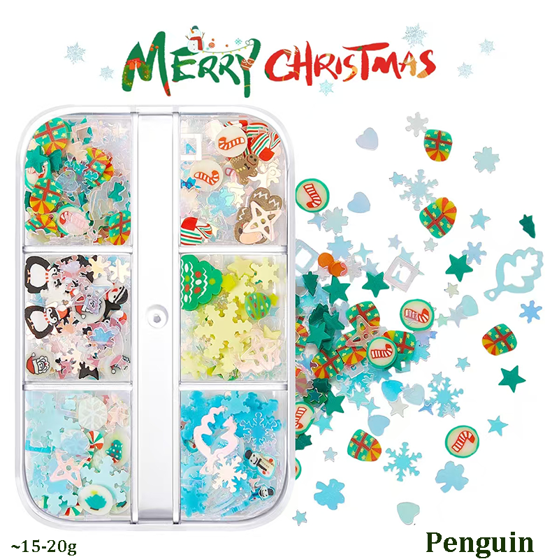 Christmas Clay + Sequins - Chunky Soft Polymer Clay Slices and Glitter Sequins Multiple Patterns Christmas Tree Pentagram Cruciform Star Triangle Round 3D Holographic Colorful Nail Art Glitter Supplies for Nails DIY Decorations