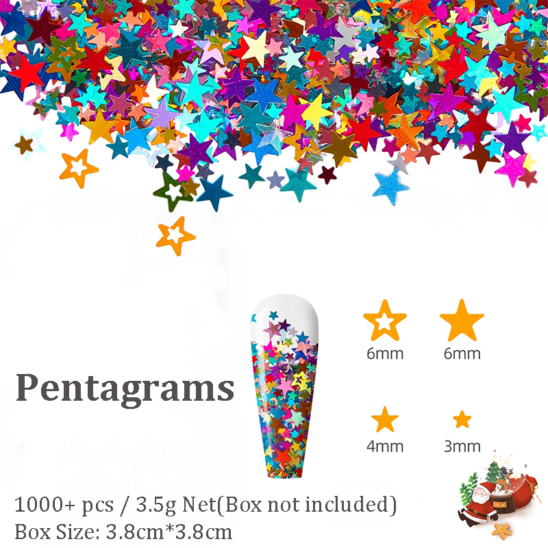 Christmas Sequins - 1 Box Thin  Multiple Patterns Christmas Tree Pentagram Cruciform Star Round 3D Holographic Colorful Nail Art Glitter Supplies for Nails DIY Decorations