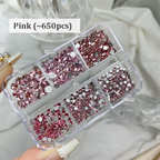 Rhinestones -  6-Grid Flatback Multiple Colorful Sizes Tiny Crystal Gemstones  for Beginner Professional Creative Eye-Catching Bedazzling Manicures