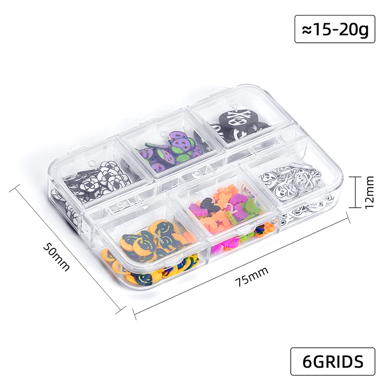 Halloween Polymer Slices - 6 Grids Multiple Shape 3D Nail Art Charms Supplies for Nails DIY Decorations
