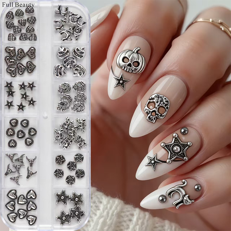Halloween Alloy Charm - 12-Grid Metallic Alloy Nail Accessories Easy-to-Apply for Creative Eye-Catching Manicures