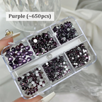 Rhinestones -  6-Grid Flatback Multiple Colorful Sizes Tiny Crystal Gemstones  for Beginner Professional Creative Eye-Catching Bedazzling Manicures