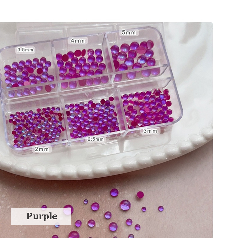 Aurora Bubble Beads - 6-Grid Multiple sizes Nail Beads Nail 3D Art Accessories Macaron Colorful Iridescent Crystal Rhinestones Easy-to-Apply for Beginner Professional Creative Eye-Catching Manicures
