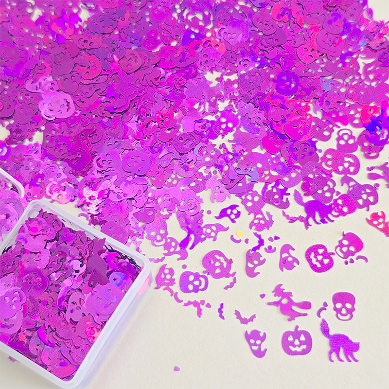 Halloween Sequins - Ultra-Thin Mix Skull Pumpkin Bat Ghost Cat Witch Design 3D Holographic Nail Art Glitter Supplies for Nails DIY Decorations