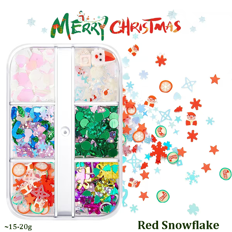 Christmas Clay + Sequins - Chunky Soft Polymer Clay Slices and Glitter Sequins Multiple Patterns Christmas Tree Pentagram Cruciform Star Triangle Round 3D Holographic Colorful Nail Art Glitter Supplies for Nails DIY Decorations