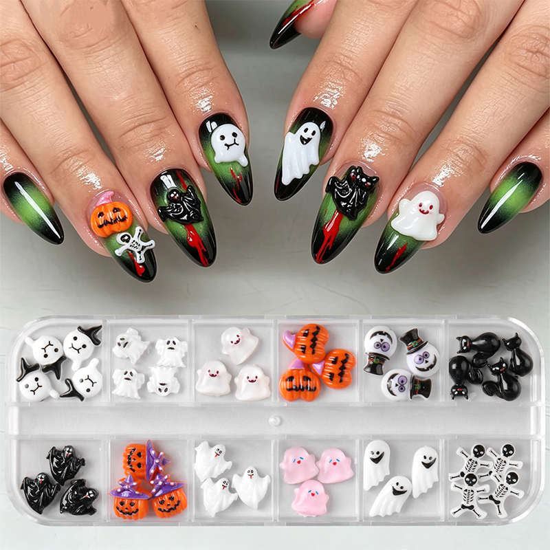Halloween Resin Charm - 12-Grid Nail Accessories Easy-to-Apply for Creative Eye-Catching Manicures