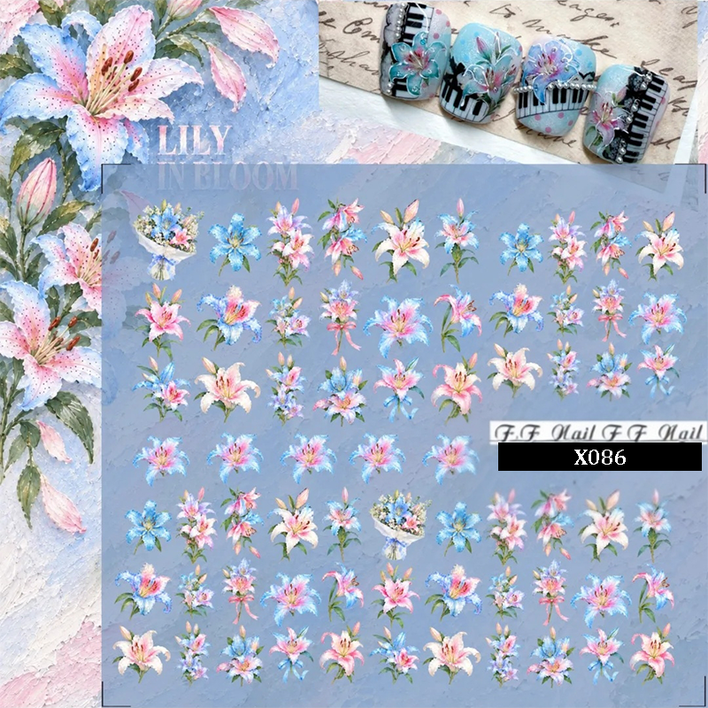 Floral Crystal Nail Transfer Stickers - Flower Cute Classic Style Patterns Self-adhesive Nail Decals Supplies for beginners easy DIY Manicure