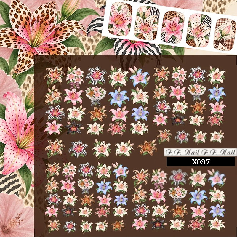 Floral Crystal Nail Transfer Stickers - Flower Cute Classic Style Patterns Self-adhesive Nail Decals Supplies for beginners easy DIY Manicure