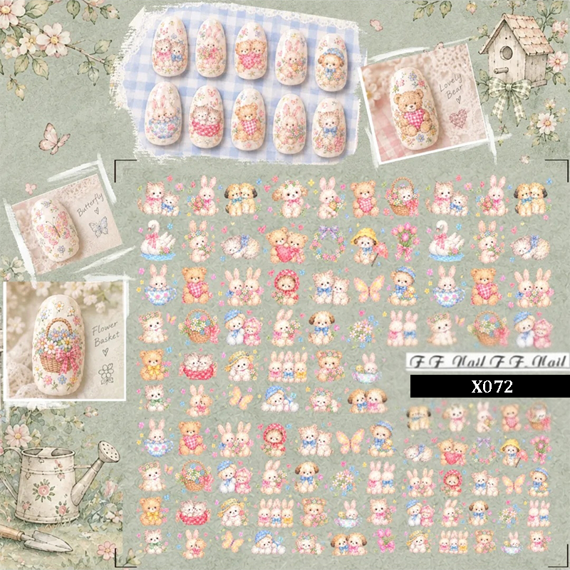 Animal Pattern Crystal Nail Transfer Stickers - Cute Classic Style Animal Patterns Self-adhesive Nail Decals Supplies for beginners easy DIY Manicure