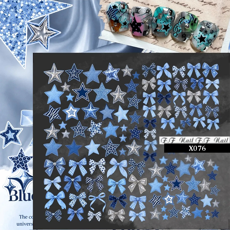 Star Crystal Nail Transfer Stickers - Cute Classic Star Style Patterns Self-adhesive Nail Decals Supplies for beginners easy DIY Manicure