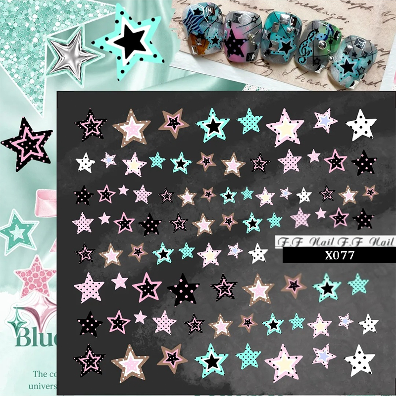 Star Crystal Nail Transfer Stickers - Cute Classic Star Style Patterns Self-adhesive Nail Decals Supplies for beginners easy DIY Manicure