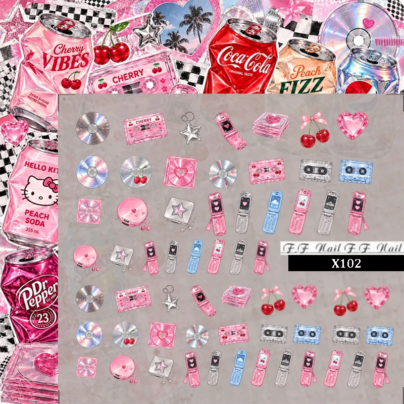 Accessories Crystal Nail Transfer Stickers - Cute Classic Y2K Style Bag Phone Earphones Patterns Self-adhesive Nail Decals Supplies for beginners easy DIY Manicure