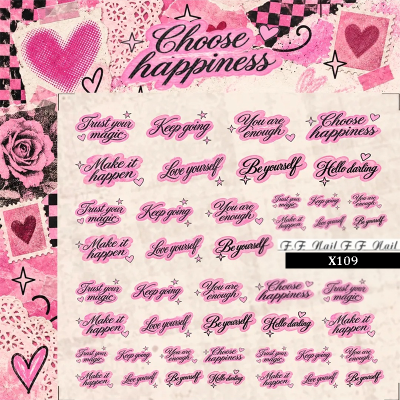 Words Crystal Nail Transfer Stickers - Cute Classic Style Words Patterns Self-adhesive Nail Decals Supplies for beginners easy DIY Manicure