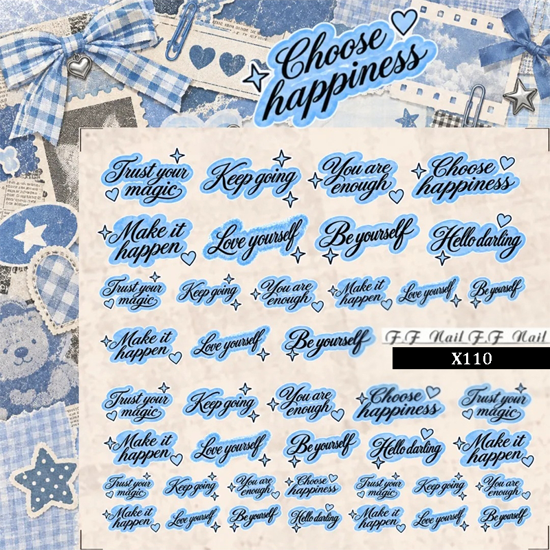 Words Crystal Nail Transfer Stickers - Cute Classic Style Words Patterns Self-adhesive Nail Decals Supplies for beginners easy DIY Manicure