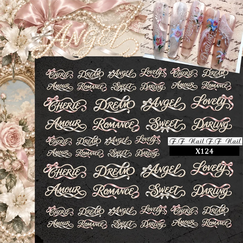 Words Crystal Nail Transfer Stickers - Cute Classic Style Words Patterns Self-adhesive Nail Decals Supplies for beginners easy DIY Manicure