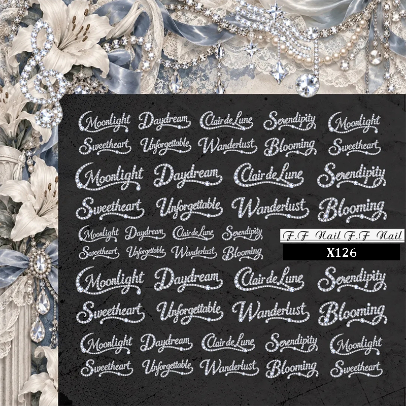 Words Crystal Nail Transfer Stickers - Cute Classic Style Words Patterns Self-adhesive Nail Decals Supplies for beginners easy DIY Manicure